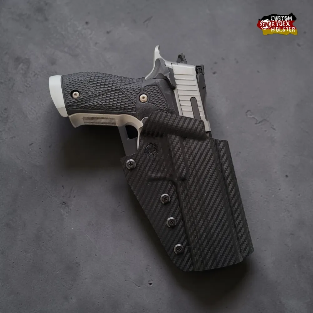 Robustes GM ALPHA OWB Kydex Holster von Gear Maniacs in Carbon Schwarz, passgenau für Sig Sauer P226 X5 (US-Fertigung) & Optic Ready.