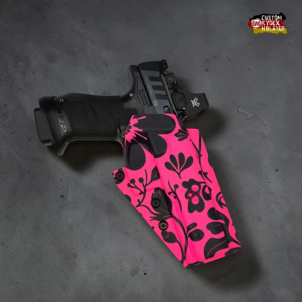 Extravagantes GM ALPHA OWB Kydex Holster im Flower Pink Design für Walther PDP 4.6 PRO SD. Optic Ready & perfekt passgenau für Rotpunktvisiere.