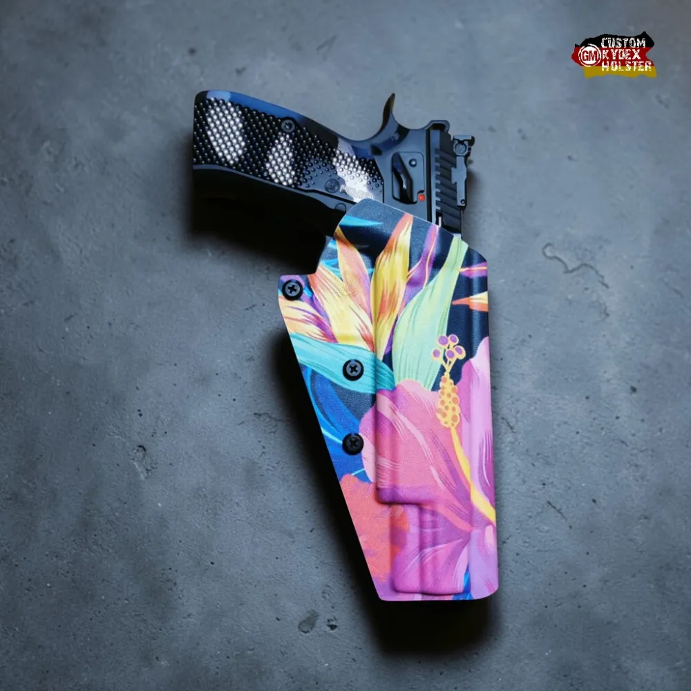 Preview: GM ALPHA OWB Kydex Holster für CZ Taipan – Maßgefertigtes Premium-Holster im exklusiven, farbenfrohen Custom-Design. Passgenau für die High-End CZ Pro Tuning Taipan.