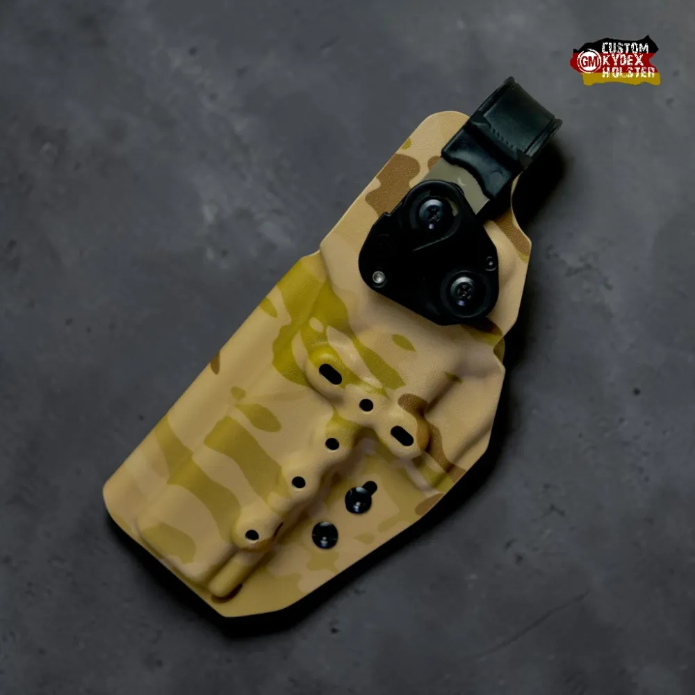 Preview: Rückansicht des GM DUTY OWB Kydex Holster LVL 2 GEN2 für Walther PDP – Fokus auf die Level 2 Sicherung und Gürtelbefestigung.