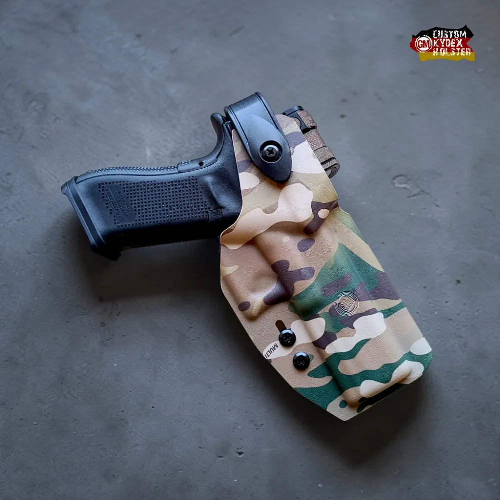 GM DUTY OWB Kydex Holster LVL 2 GEN2 für Glock in Multicam, optics ready – Dienstholster mit zusätzlicher Sicherung und Platz für Red Dot Visierungen.